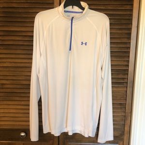Under Armour allseason gear - 1/4 zip Long-Sleeved White w/blue accents - Large